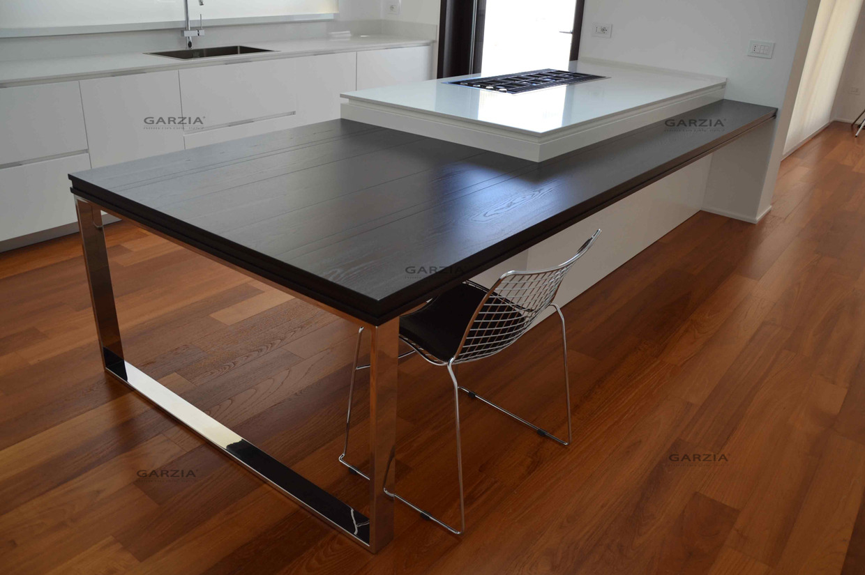 严苛现代厨房，木纹质感白橡木开放式厨房台面-8