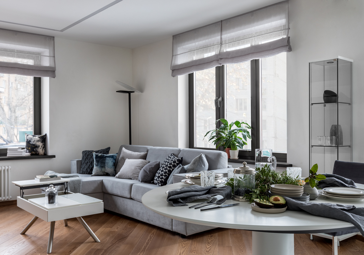 110 平米极简家庭公寓 | 厨房餐厅客厅一体化设计-3