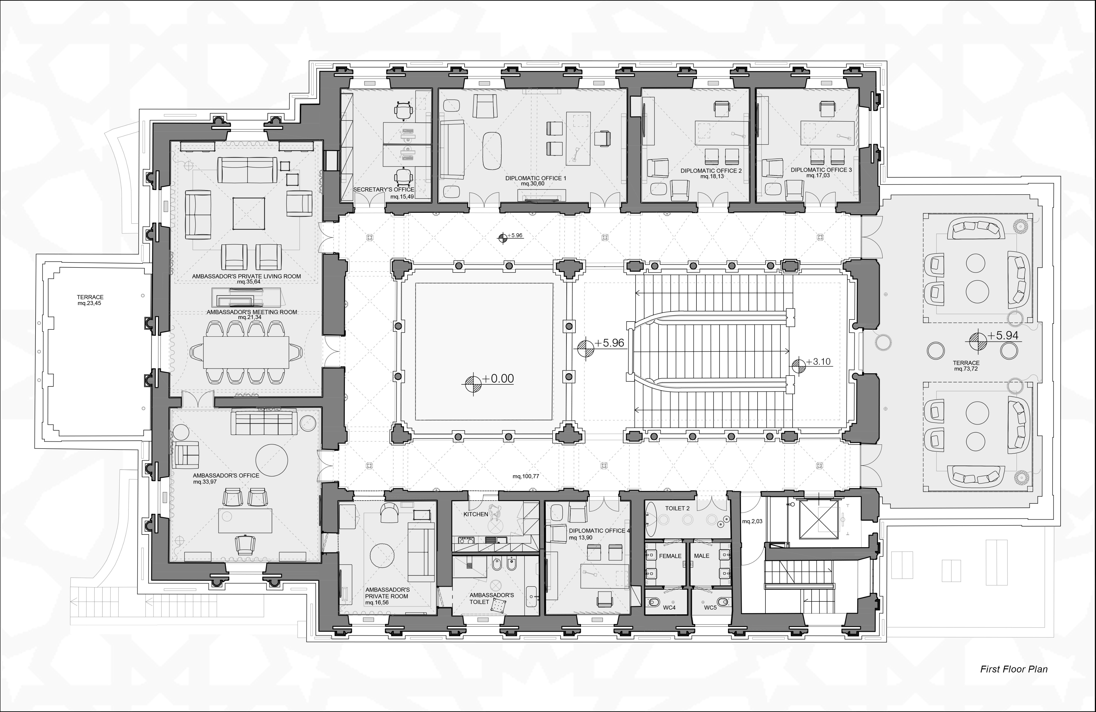 意大利罗马使馆别墅室内设计-5