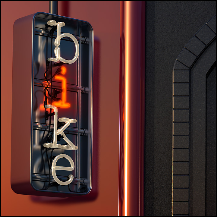 哥特风黑色立面，双自行车与霓虹灯的完美融合-6