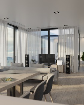 Bright living room on the sea coast